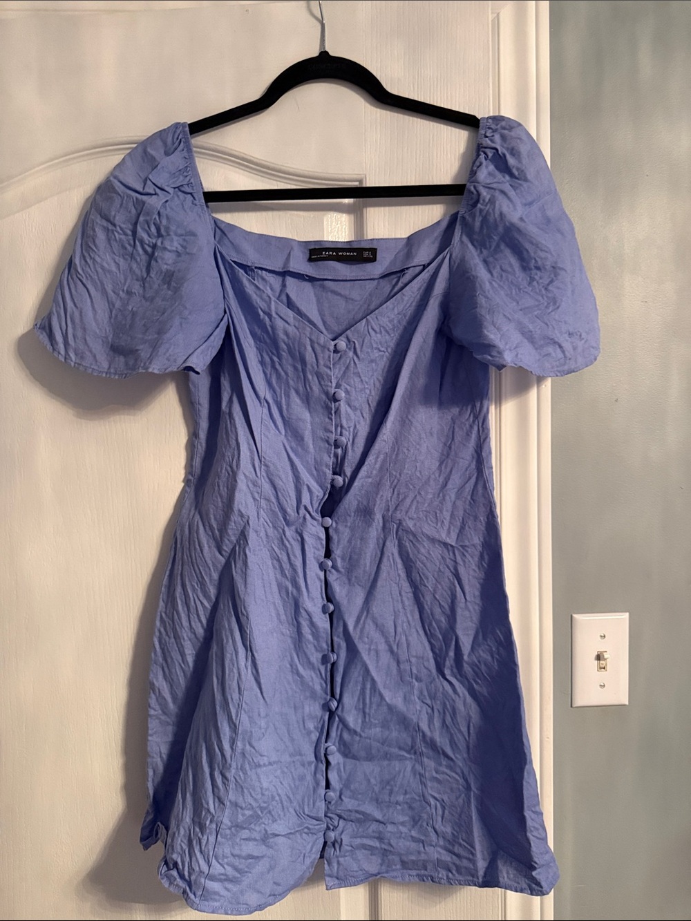 Zara Lavender Puff-Sleeve Button Mini Dress
